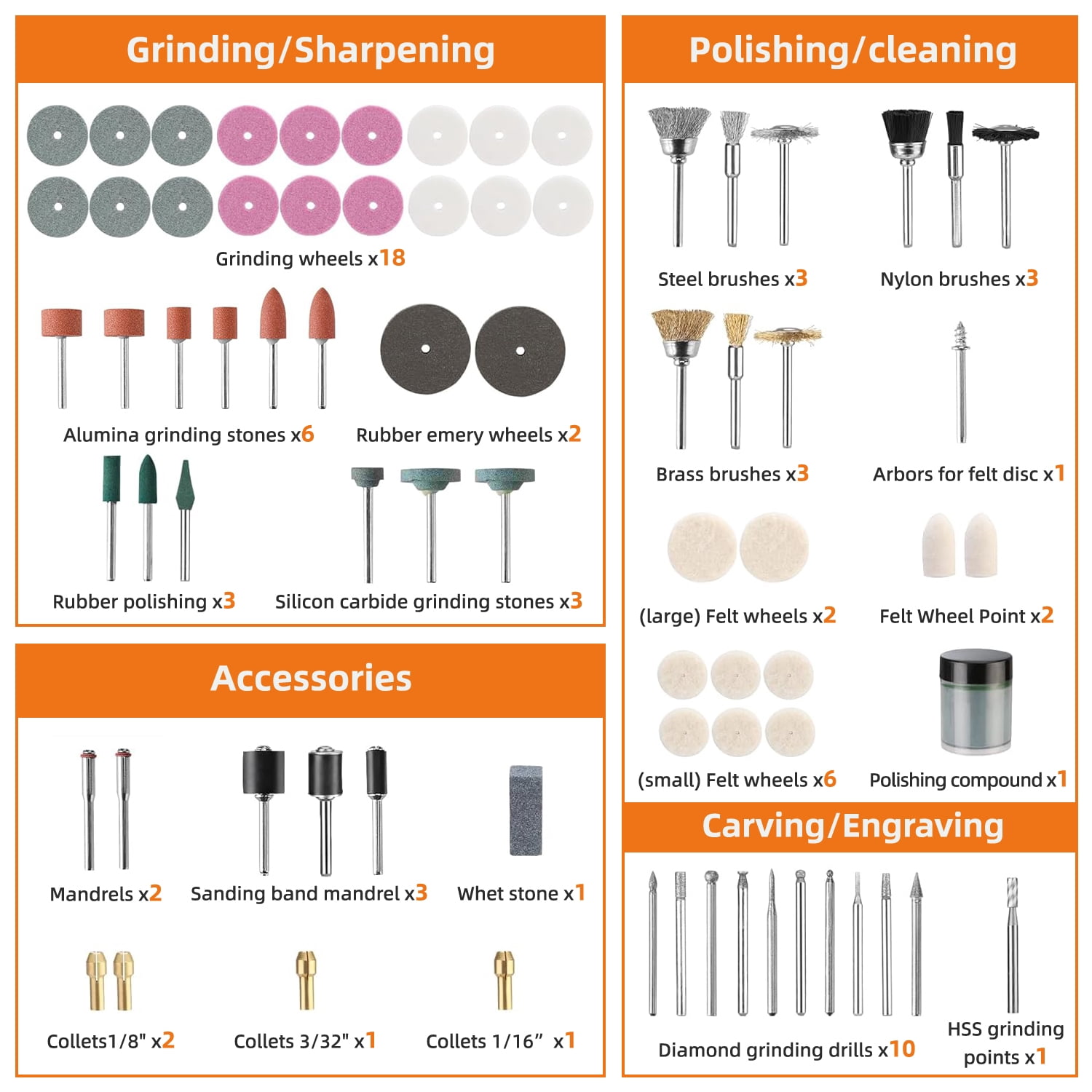 516PCS Rotary Tool Accessories Kit, Rotary Tool Bits for Easy Cutting, 1/8-in Shank Rotary Tool Kit, Sanding, Grinding, Carving, Polishing, Drilling and Engravingm，Grinding with Portable Storage Case