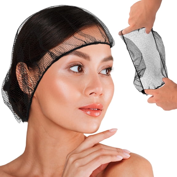 Black Disposable Hair Nets, Micro Nylon Bouffant Caps, 100 Count, 21 in