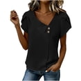 thumbnail image 5 of 100% Cotton Blouses for Women V-Neck Button Short Sleeve Shirts Solid Color Pullover Casual Plus Size Summer Tops,Size S-2XL, 5 of 6