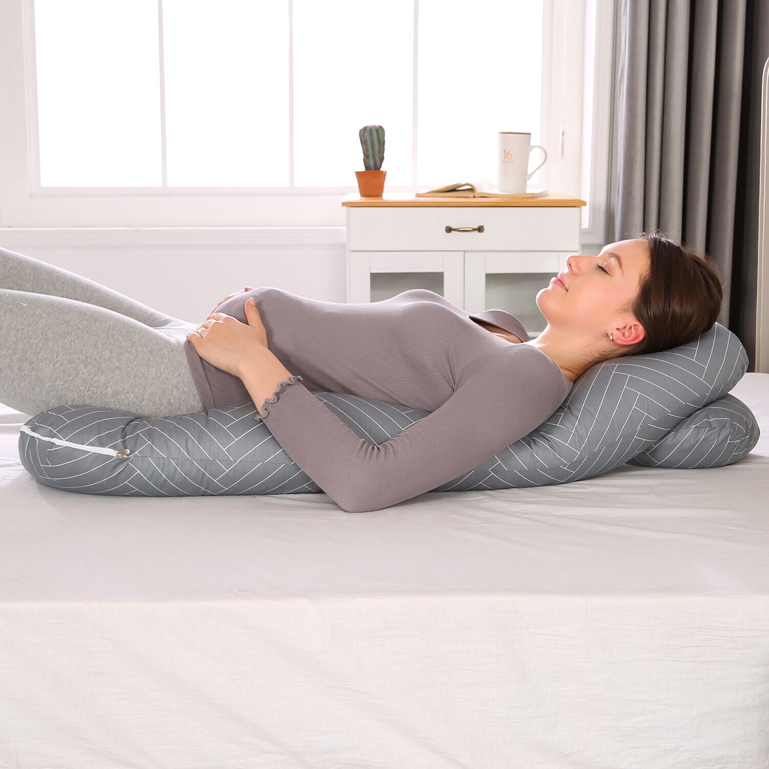 TOPCHANCES Pregnancy Pillow, U Shaped Full Body Maternity Pillow for Side Sleeping with Removable Cover, 120x60cm, Gary Stripe