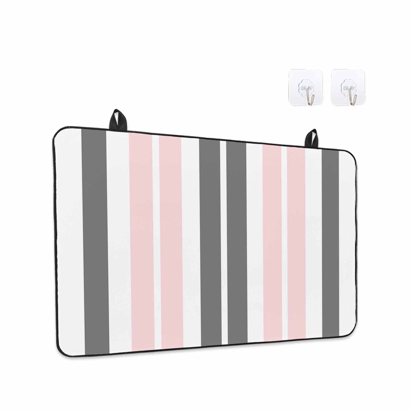 Pink Grey Striped Stove Top Cover for Electric Stove, Heat-proof & Non Slip Glass Top Stove Cover Protector, Gray Modern Abstract Art Kitchen Flat Cooktop Rubber Mat 28.5x20.5 Inches