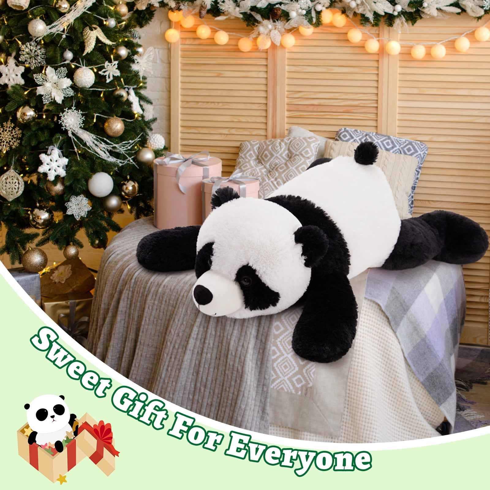 MorisMos 31.5“ Giant Panda Stuffed Animal, Soft Fluffy Lying Panda Plush, Cute Cuddly Pillow Toy