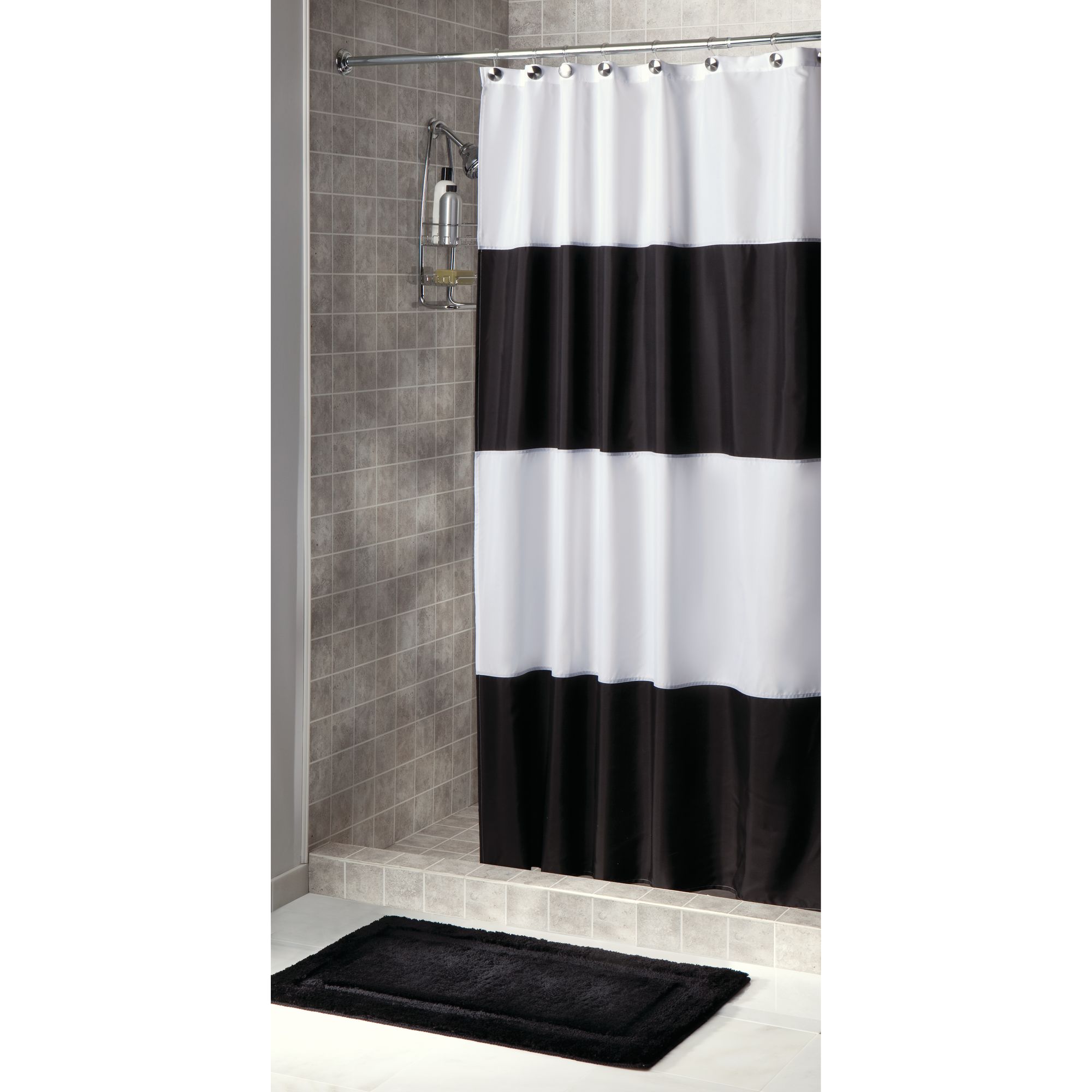 InterDesign Zeno Fabric Shower Curtain, Stall 54" x 78", Black/White - image 2 of 5
