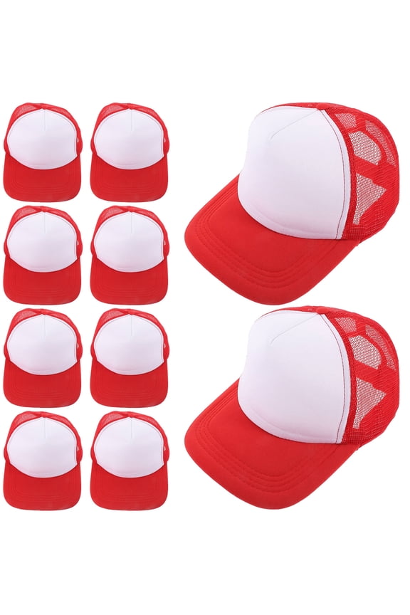 10Pcs Red Blank Mesh Baseball Hats Easy DIY Heat Transfer Caps for Outdoor and Casual Fashion