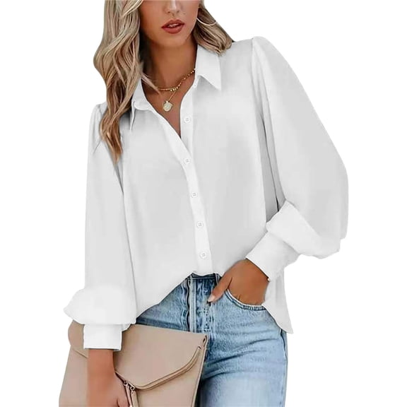 HLKJKLS Winter Clothing For Women Printed Long Sleeve Shirt Lapel Buttons Loose Casual Work Polyester Spandex White S-3Xl