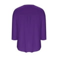 thumbnail image 5 of Tops for Women Trendy Solid Color 3/4 Length Sleeve V-Neck Pleat Flowy Shirts Loose Comfy Casual T-Shirts Tunics Purple X-Large, 5 of 5