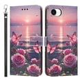 thumbnail image 2 of Leather For Apple iPhone 17e / 16e 6.1-inch Wallet Case Crystal Material  Butterflys&Flowers, With Card Holder,Wristband， Magnetic Clasp Kickstand Folio Cover,Color-1,For iPhone 17e / 16e, 2 of 10