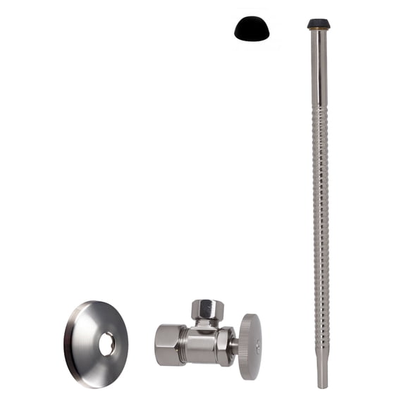 Westbrass 12" Bendable Corrugated Faucet and Toilet Supply Kit with 1/4-Turn Round Handle Angle Stop, Satin Nickel