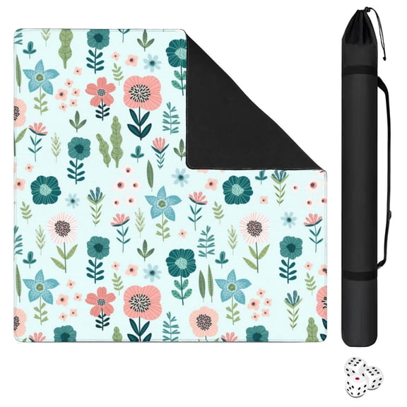 Floral Game Mat for Tables 31.5 Inch Square Rubber Material Ideal Surface for Playing Mahjong Also Works for Cards and Boards