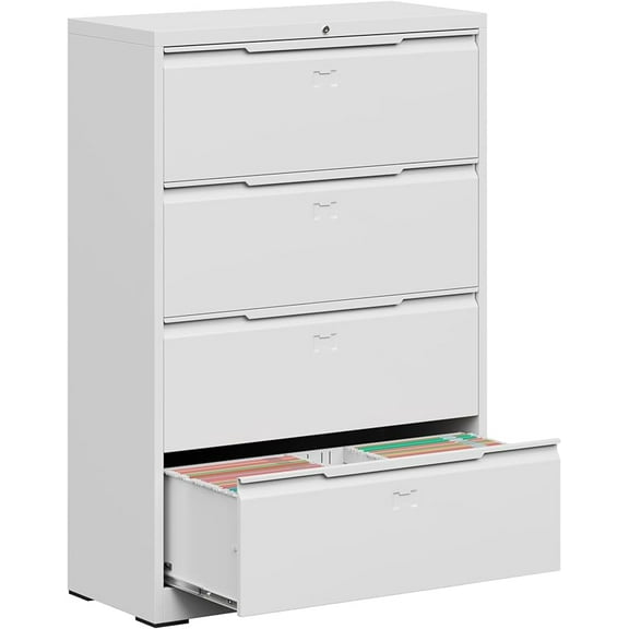 Coolsun Metal Lateral File Cabinet, 4 Drawer File Cabinet with Lock, Wide Filing Cabinet for Home Office, Locking Storage Cabinet for Hanging A4/F4/Letter/Legal, Assembly Required (White, 4 Drawer)