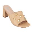 thumbnail image 2 of GC Shoes Womens Block Heeled Sandals, Open Toe Fashion Heels, Slip On Studded Strap High Heel Dress Slides, Alexis/Tan/7, 2 of 6