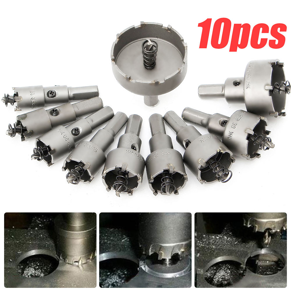 10pc/set 16mm50mm Steel Carbide Tipped Drill Bit TCT Metal Wood Cutter
