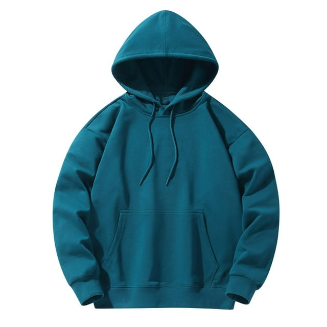 Yuyuzo Mens Hoodies Solid Color Long Sleeve Fashion Pullover Tops Drawstring Sweatshirt with Pocket