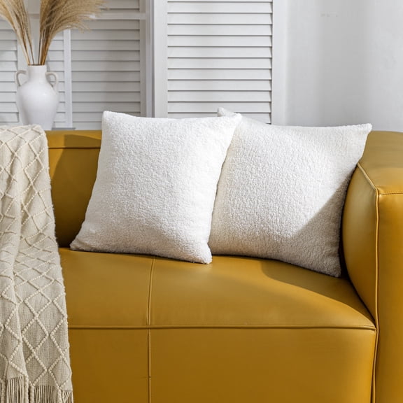 Sonive 2Pcs Teddy fleece Throw Pillow cover 20"Ć20" Decorative Throw Pillows Cushion Covers for Home with Invisible Zipper and Reinforced Stitching, White