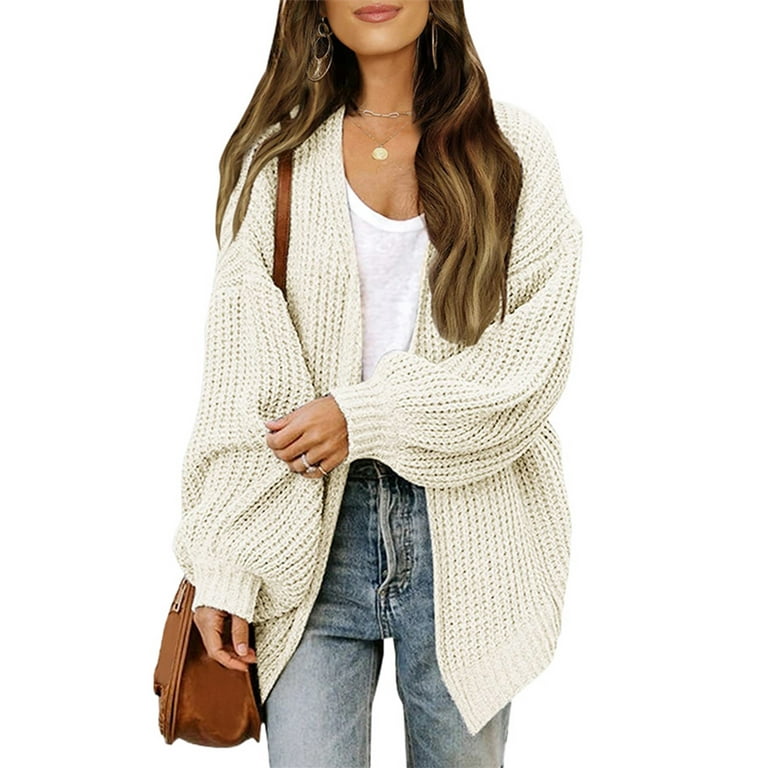 Niuer Women Soft Solid Color Cardigan Sweater Ladies With Pockets Jacket  Shawl Neck Office Chunky Knit Knitwear Coat Beige M 