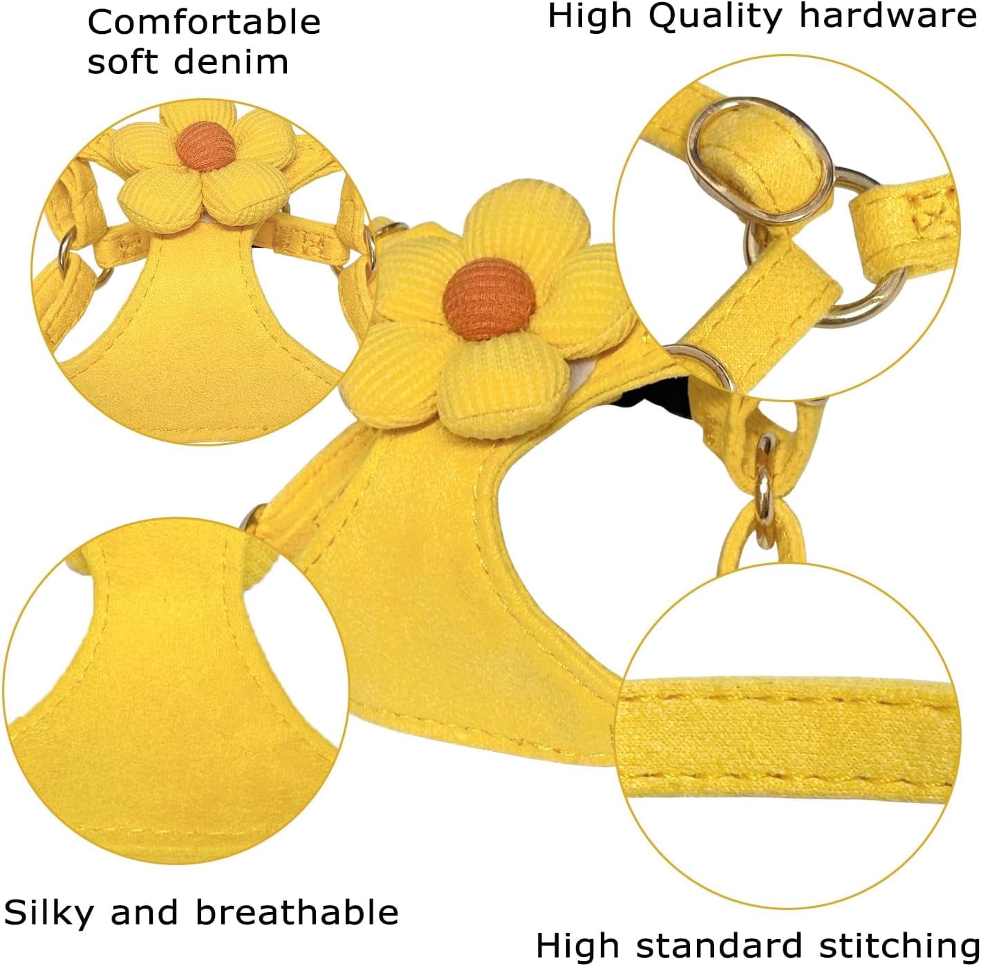 No Pull Dog Harness and Leash Set for Small Sized Dog Training; Puppy Harnesses with Multifunction Dog Leash, Soft Adjustable No Choke Escape Proof Pet Harness for Small and Medium Dog (Yellow S)