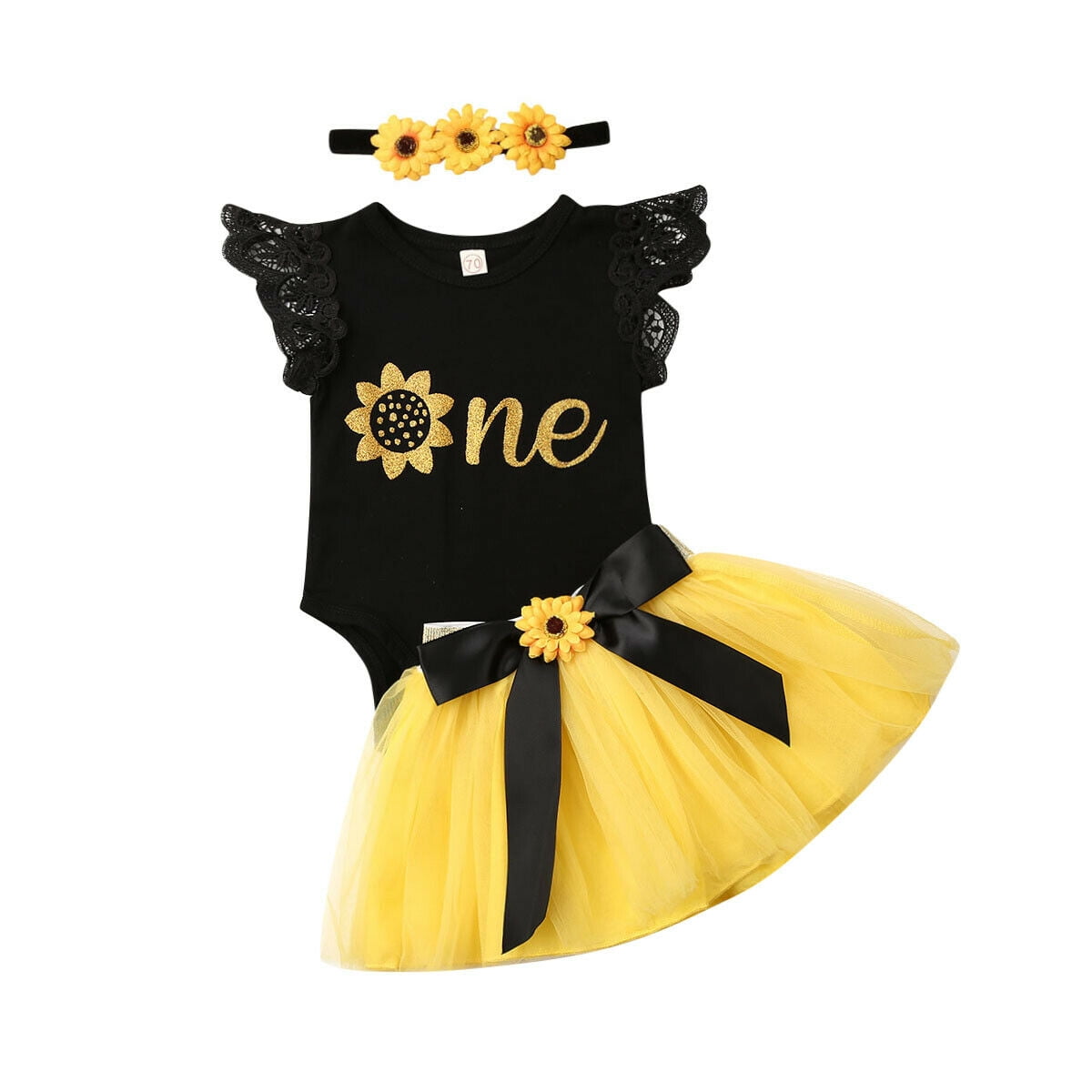 Newborn Baby Girl My 1st Birthday Floral Romper Tutu Tulle Skirt Outfits Clothes 