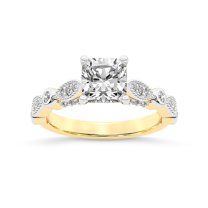 IGI Certified 2 Carat Cushion Shape Lab Grown Diamond Engagement Ring | 14K Yellow Gold |Larisa Side Stone Diamond Ring | FG-VS1-VS2 Quality Friendly Diamonds