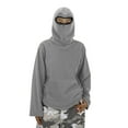 thumbnail image 2 of Conairie Boys Girls Balaclava Hoodie Oversized Half Zipper Kids Sweatshirt Wind Resistant Fall Winter Windproof Athletic Jacket with Face Mask Gray Size 120, 2 of 9