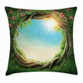 thumbnail image 1 of Tree Throw Pillow Cushion Cover, Enchanted Forest in Spring Fresh Growth Foliage with Blossoms Fairytale Fantasy, Decorative Square Accent Pillow Case, 16 X 16 Inches, Green Pink Cocoa, by Ambesonne, 1 of 2