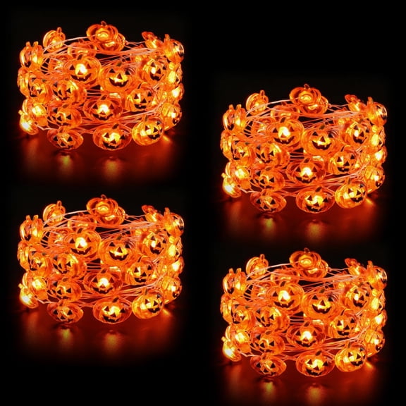 Halloween Pumpkin Lights, 2 Packs 13.5ft 40 LED Battery Operated Led Pumpkin String Lights, Waterproof Orange String Lights for Indoor/Outdoor, Wedding, Bedroom, Home, Window, Halloween Decorations