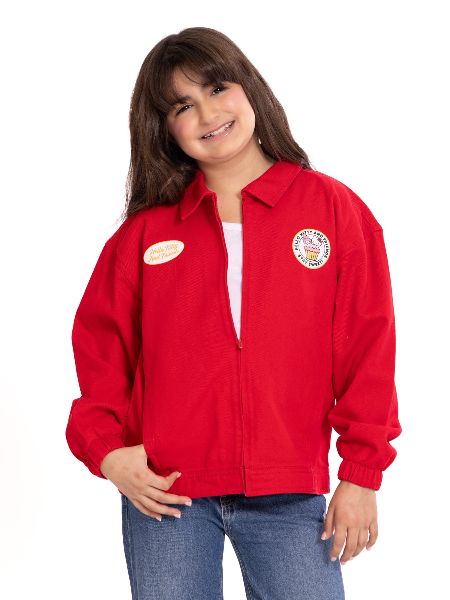 Wonder Nation Hello Kitty Girls Full Zip Twill Jacket, Sizes 4-16