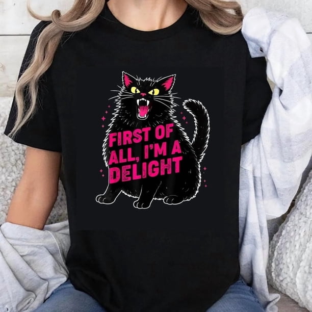 Playera de Mujer con Gato Negro y Frase Divertida "Antes Que Nada Soy una Delicia" - 100% Algodón para Verano Casual