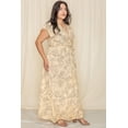 thumbnail image 3 of Pastel Yellow Floral Line Drawing Flutter Sleeve Surplice Maxi Dress with Sash_Plus, 3 of 9