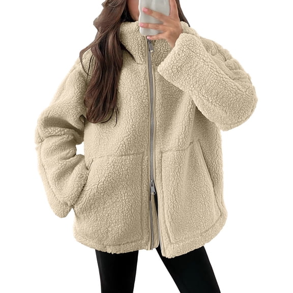 Black*Friday ChaoHeng Fall Jackets for Women Plus Size Women's Solid Color Faux Wool Jacket,Long Sleeve Winter Coat with Pockets