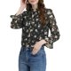 thumbnail image 1 of INSPIRAR CHIC Blusa de Otoño para Mujer con Mangas Largas, Cuello con Lazo, Volantes y Estampado Floral en Negro, 1 of 6