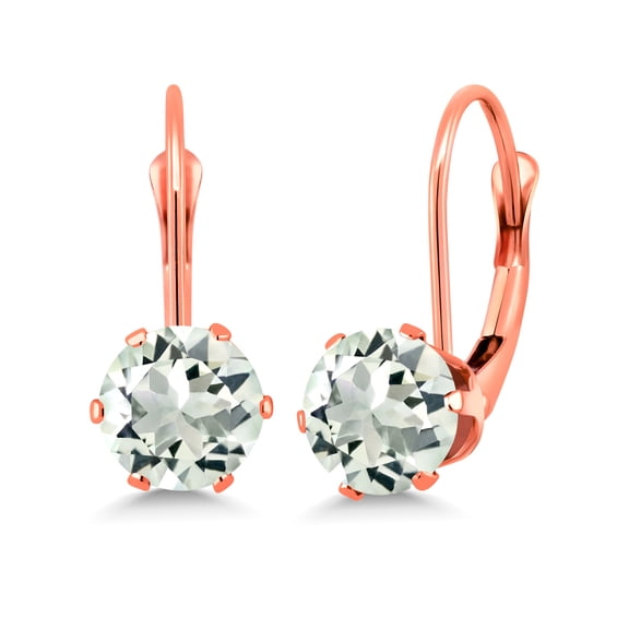 Gem Stone King Green Prasiolite Leverback Earrings for Women (1.60 Cttw, Gemstone Birthstone, Round 6MM)