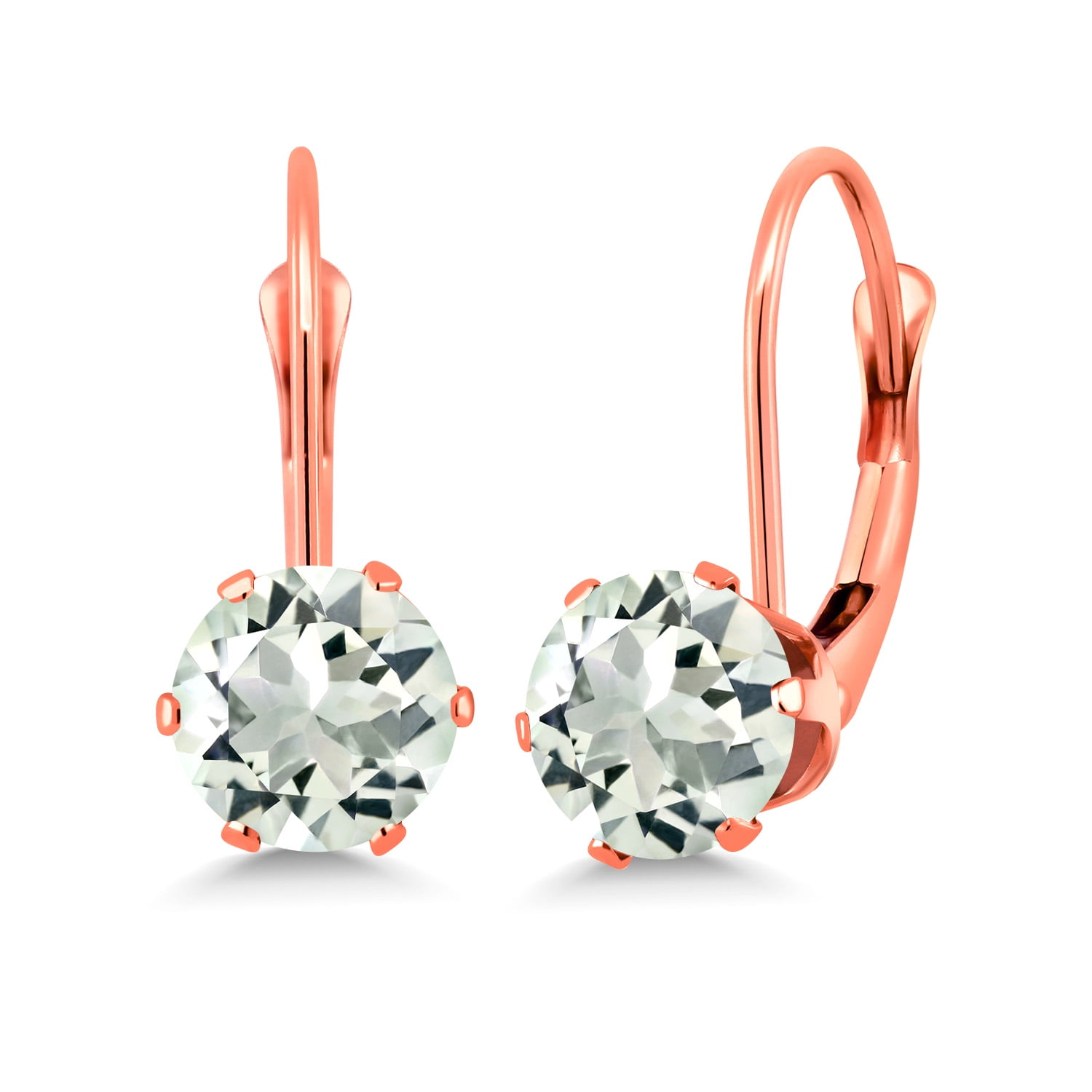 Gem Stone King Green Prasiolite Leverback Earrings for Women (1.60 Cttw, Gemstone Birthstone, Round 6MM)