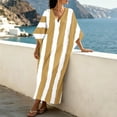 thumbnail image 5 of HAPIMO V Neck Abstract Stripe Batwing Sleeve Kaftan Maxi Dress Women Boho Dress for Vacation Yellow XL, 5 of 7