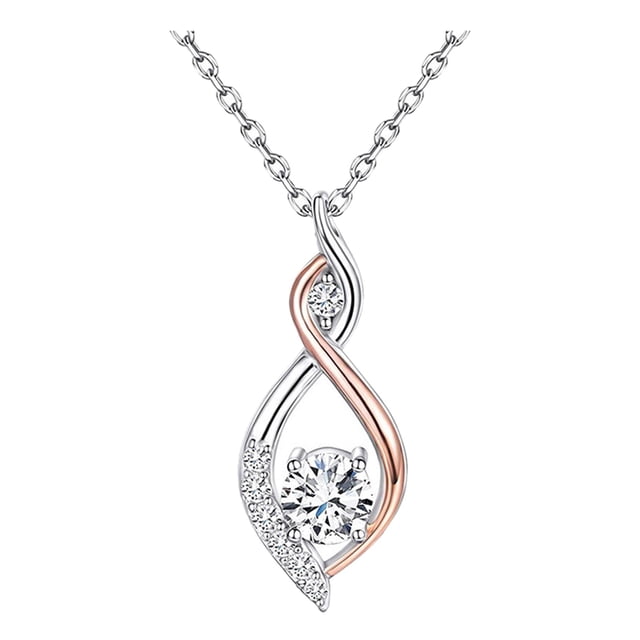 Collar de plata 925 para mujer con colgante en color oro rosa y baño de plata, con circonitas