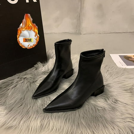 

Fleece-lined Pointed Ankle Boots Women s New 2024 Autumn and Winter Female Boots Fashion Thick Heel Thin Boots Niche Martin Boots