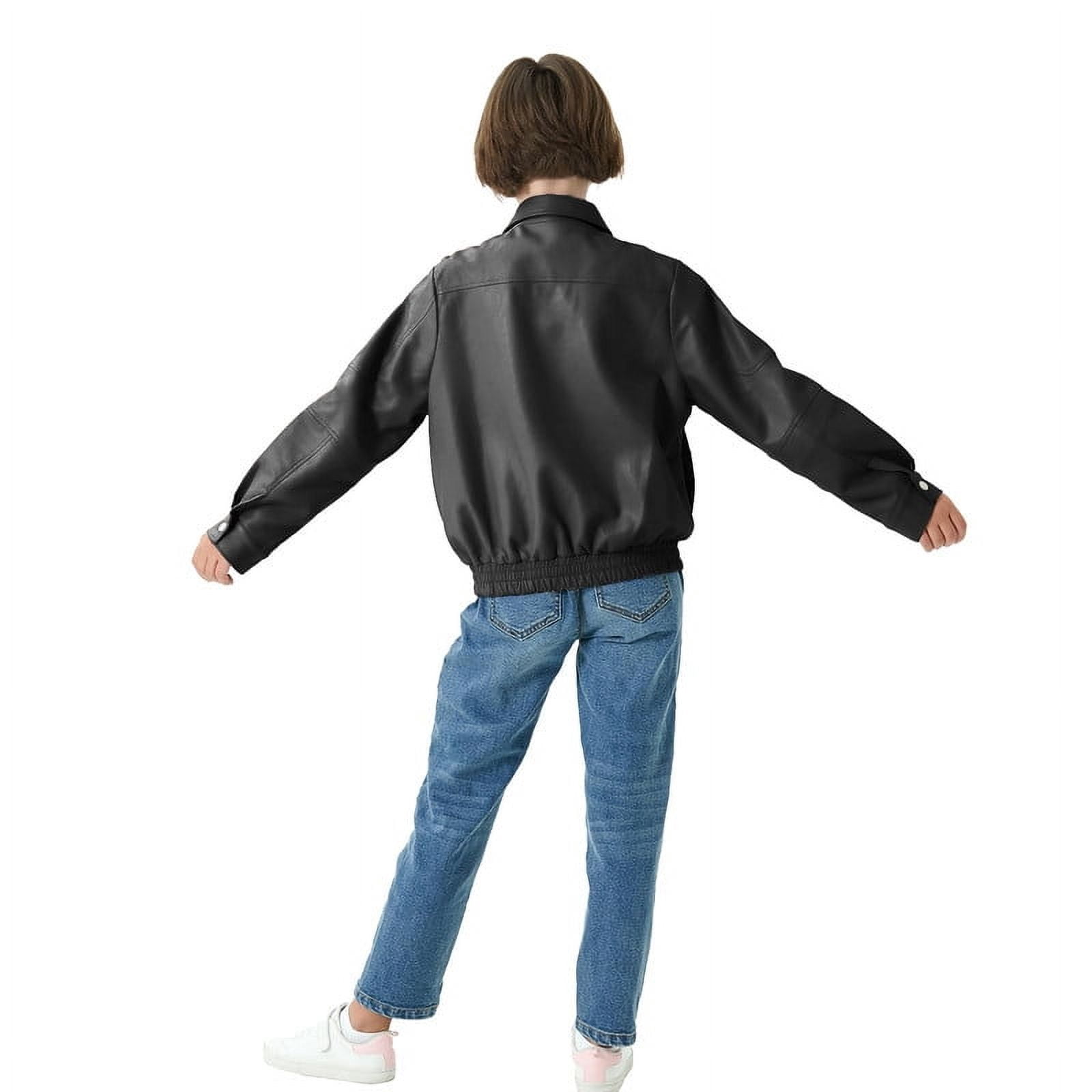 Rolanko Girls Faux Leather Jacket Kids Zip Up Motorcycle Biker Outerwear Coat Pleather Bomber Jacket with Pockets 5-15 Years