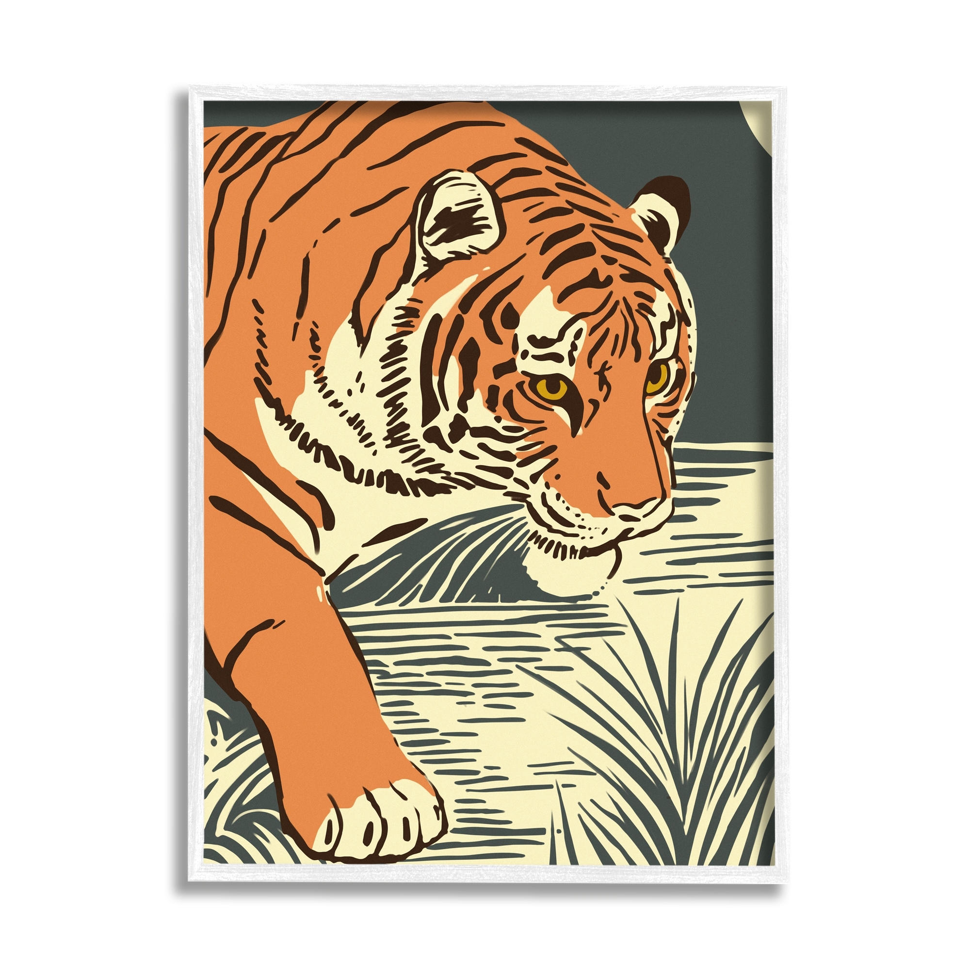 Stupell Industries Contemporary Tiger Jungle Nature Animals & Insects Painting White Framed Art Print Wall Art