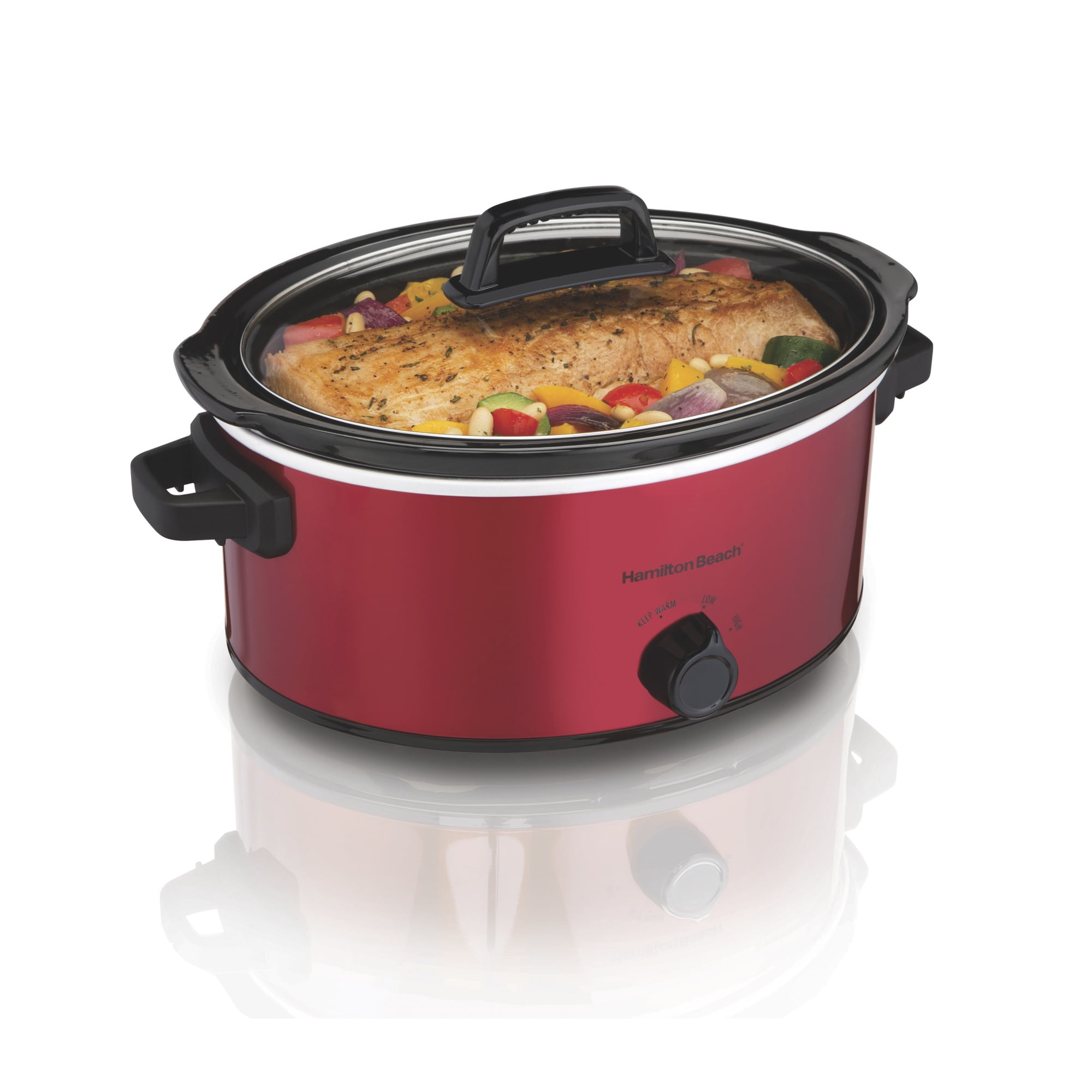 Hamilton Beach 6 Qt Slow Cooker, Stoneware Crock with Removable Pot, Red