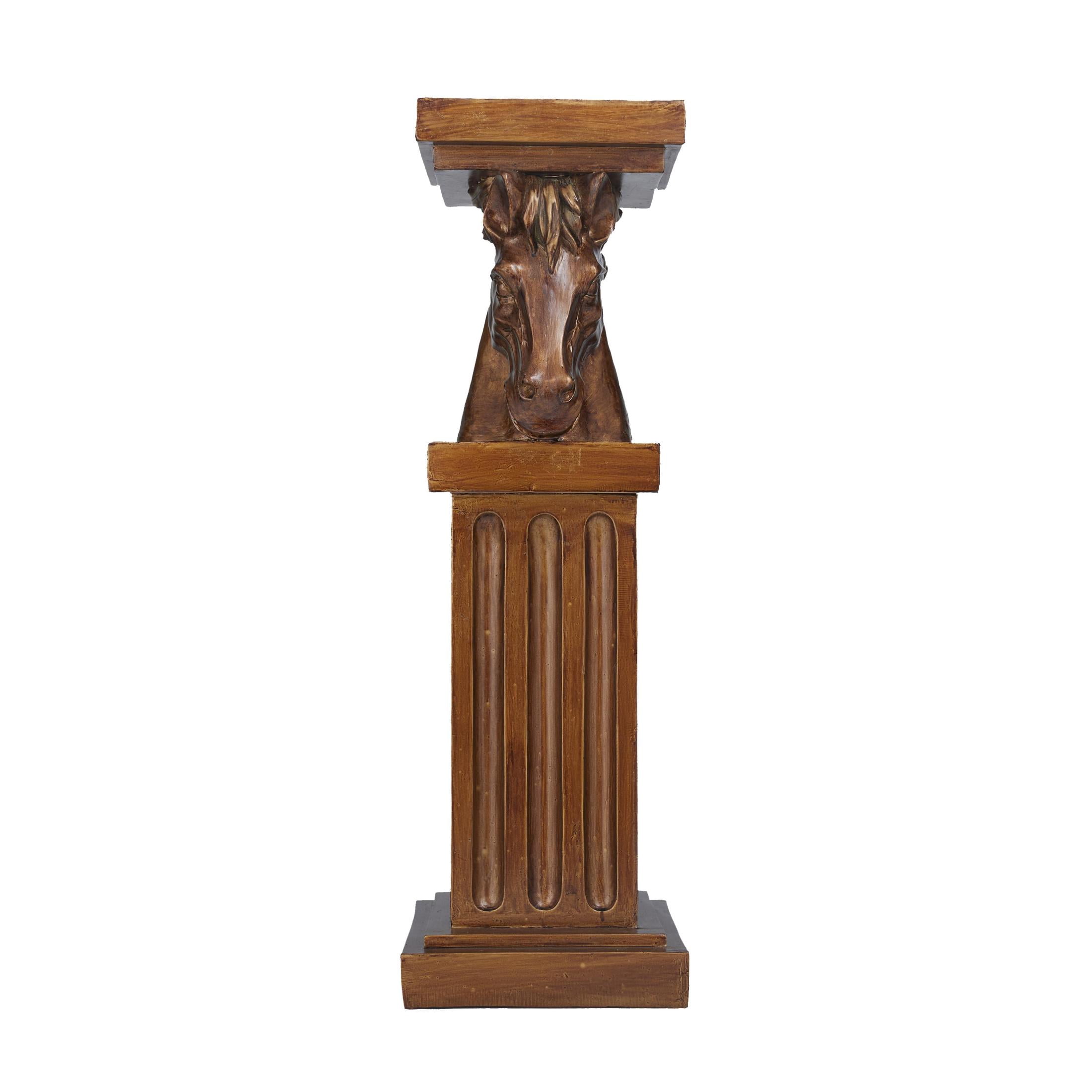 DecMode 8" x 25" Brown Polystone Horse Pedestal Table, 1-Piece