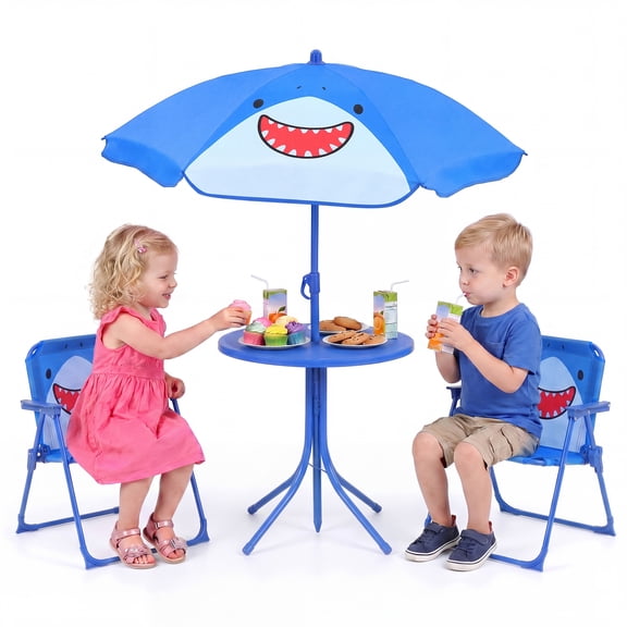 Infans Kids Picnic Table, Outdoor Table&Chair Set, 2 Folding Chairs&Adjustable Umbrella