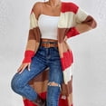 thumbnail image 5 of Long Sweaters Ladies Trendy Striped Colorblock Cardigan Sweater Coats Open Front Mid-length Outwear (Small, Multicolor), 5 of 6