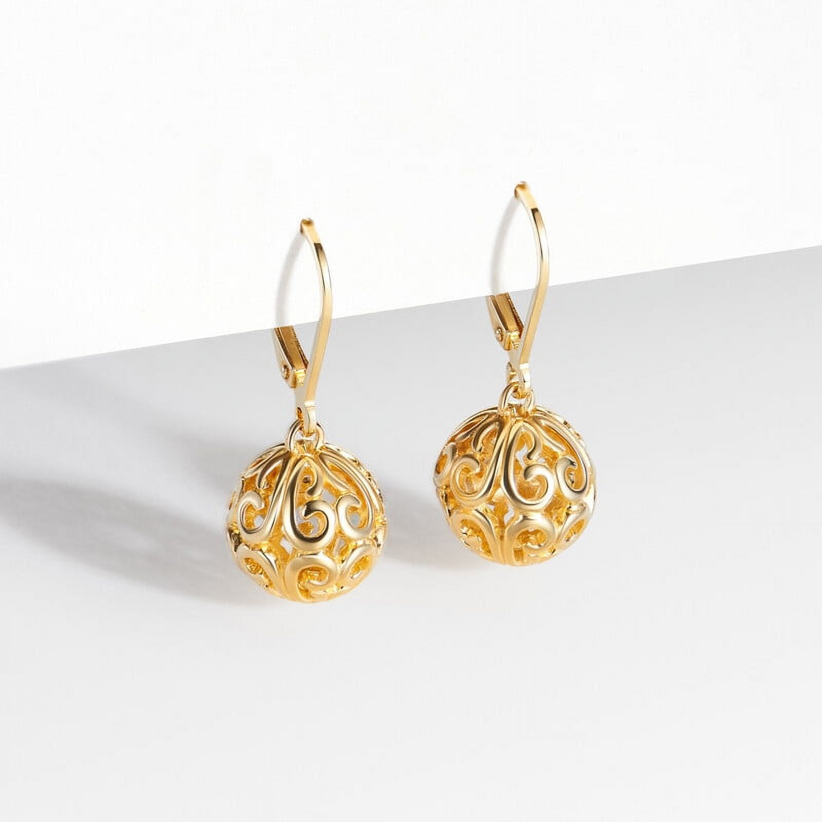 Forever Facets Filigree Ball Leverback Earrings in Yellow
