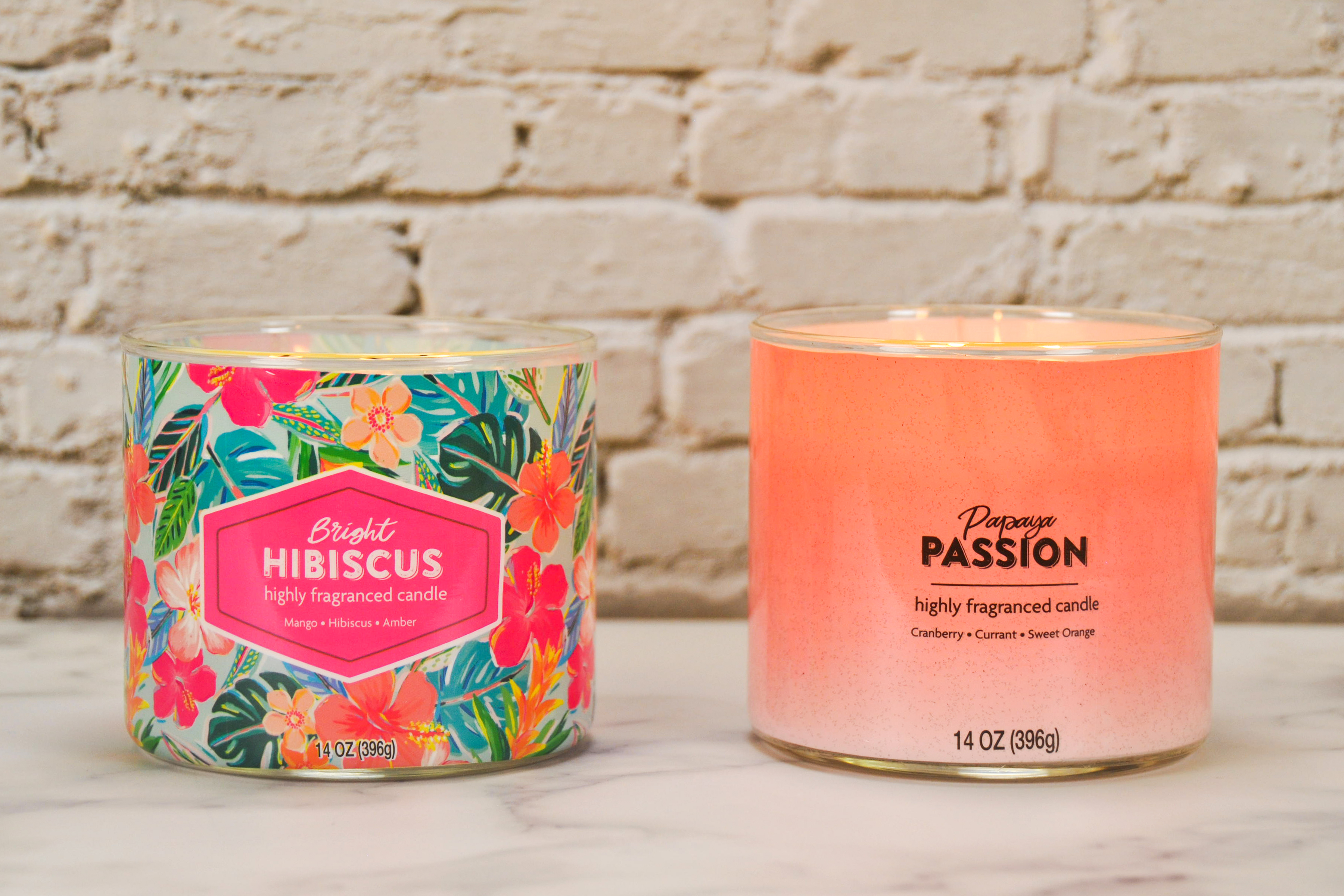 Mainstays Bright Hibiscus and Papaya Passion Scented 3-Wick Container Candle, 14 oz, 2-Pack
