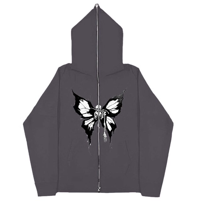 Sudaderas informales con mariposas Y2k oscuras europeas y americanas para hombres y mujeres, sudaderas con capucha góticas para parejas, sudadera con cremallera de gran tamaño Harajuku