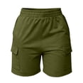 thumbnail image 5 of hlysgo Women's Bermuda Cargo Shorts Elastic Waist Wide Leg Soft Short Summer Beach Vacation Short with Pockets Army Green,XL, 5 of 6