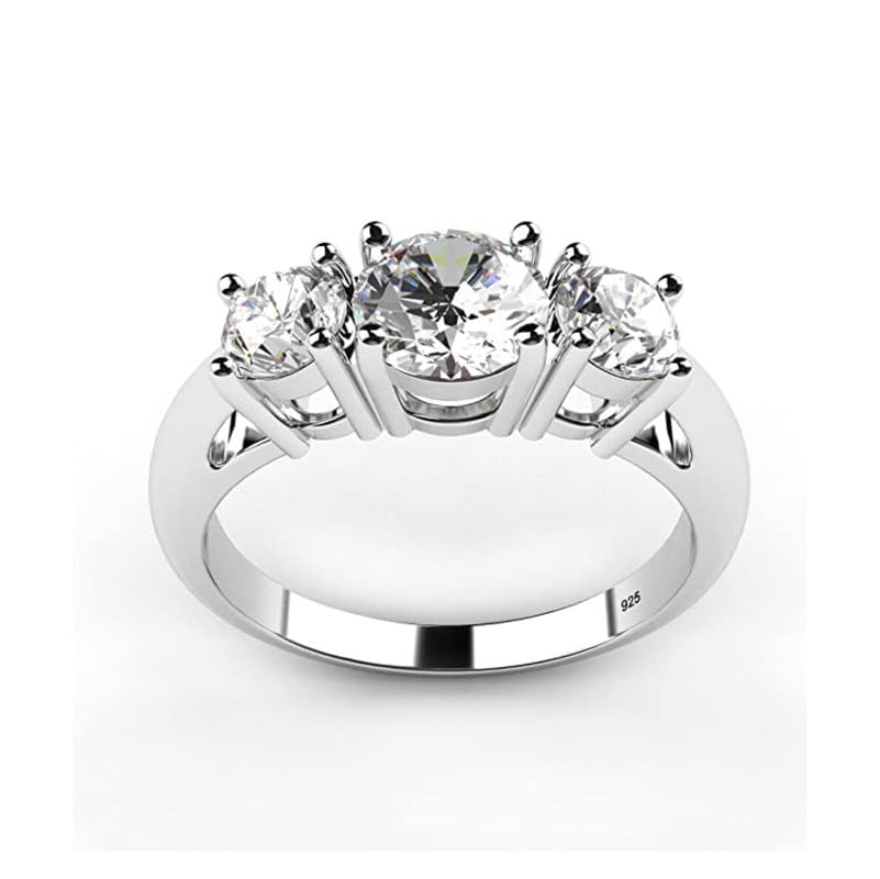 925 Sterling Silver 3-Stone White Cubic Zirconia CZ Women Engagement Ring, Wedding, Anniversary, Gift For Her