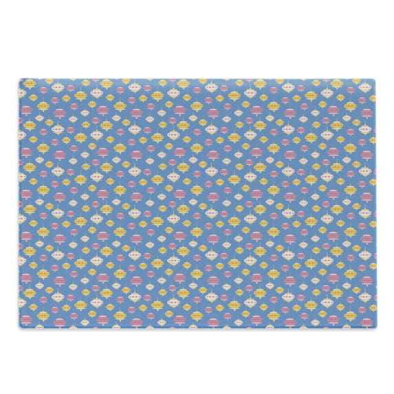 Orient Cutting Board, Doodle Pattern of Folk Eastern Lambs on Scale Look Backdrop, Decorative Tempered Glass Cutting and Serving Board, in 3 Sizes, by Ambesonne