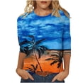 thumbnail image 2 of Summer Saving Wycnly Womens Shirts Beach Fashion Hawaiian Lightweight Comfy Loose Pullover Tops Summer 3/4 Sleeve Round Neck Ladies Coconut Tree Print Tops and Blouses Blue s, 2 of 5