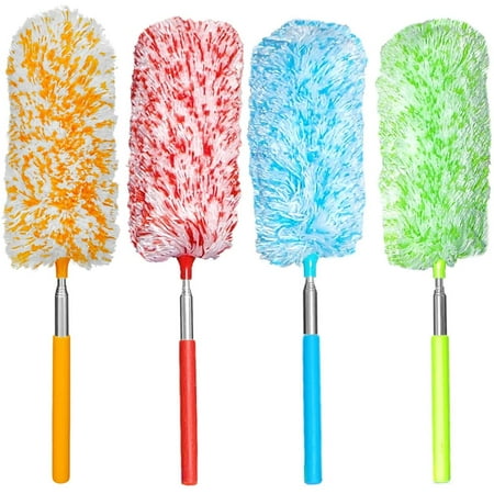 4 Pcs Microfiber Duster with Bendable Head, Washable Reusable Duster 360 Degree Flexible Duster Head for Cleaning High Ceiling Fan, Interior Roof, Cobweb, Gap Dust- Wet or Dry Use