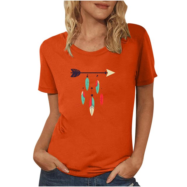 Dadaria T-Shirt Orange pour Femmes Manches Courtes Col Rond Attrape-Rêves d'Été m
